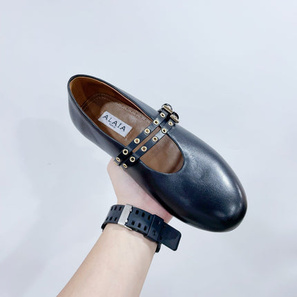 ALAIA MARY JANE SHOES IN BLACK LAMBSKIN WITH GOLD HARDWARE