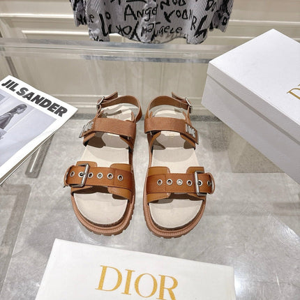 DIOR 26S BUCKLE SANDALS IN BROWN CANVAS
