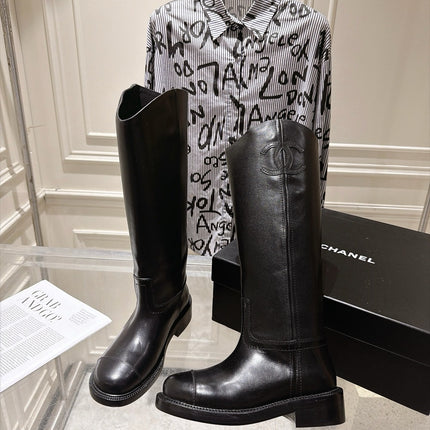 CHANEL 26S KNEE HIGH BOOTS 30 MM IN BLACK CALFSKIN