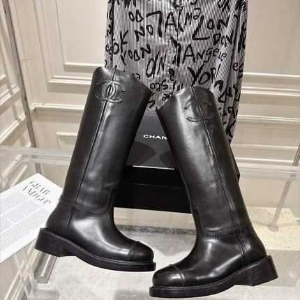 CHANEL 26S KNEE HIGH BOOTS 30 MM IN BLACK CALFSKIN