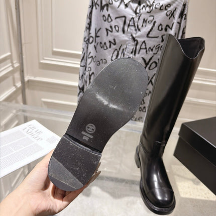 CHANEL 26S KNEE HIGH BOOTS 30 MM IN BLACK CALFSKIN
