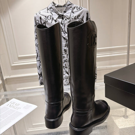 CHANEL 26S KNEE HIGH BOOTS 30 MM IN BLACK CALFSKIN