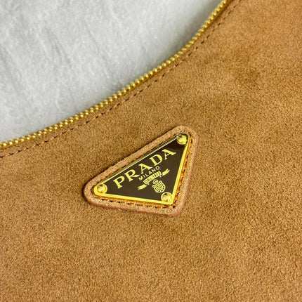 PRADA 25S AIMEE MEDIUM SHOULDER BAG 31 IN BROWN SUEDE