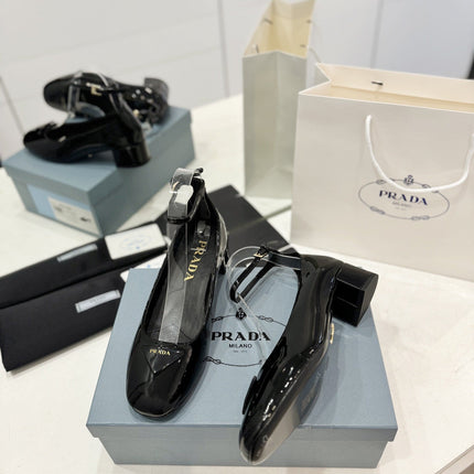 PRA NAPPA MARY JANE PUMPS GLOSSY BLACK LAMBSKIN
