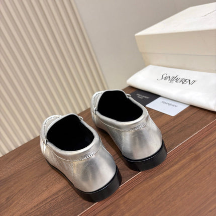 YSL 26S LOAFERS IN SILVER LAMBSKIN