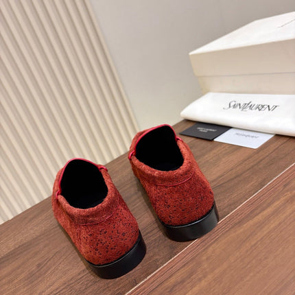 YSL 26S LOAFERS IN BRICK RED SUEDE