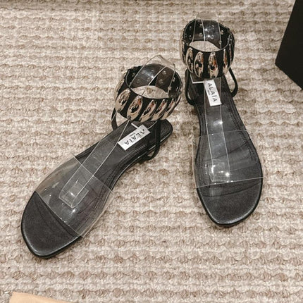ALAIA SANDAL IN BLACK CALFSKN AND FILM WITH CRYSTAL