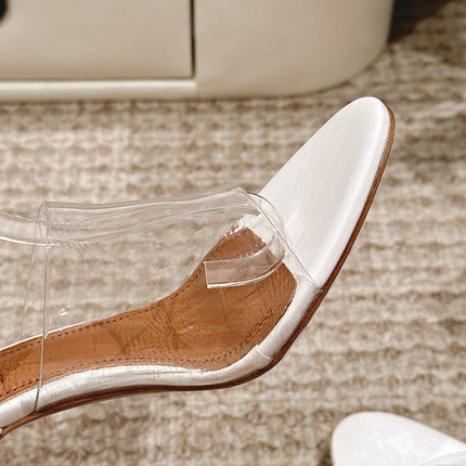 ALAIA HIGH SANDAL IN WHITE CALFSKN AND FILM WITH CRYSTAL