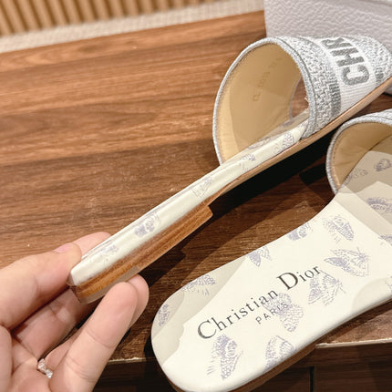DIOR 26S SLIDE SANDALS IN GREY BUTTERFLY PRINT LOGO