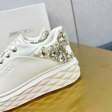 JIMMY CHOO 26S SNEAKERS IN WHITE LEATHER CRYSTAL-EMBELLISHED STYLE 3