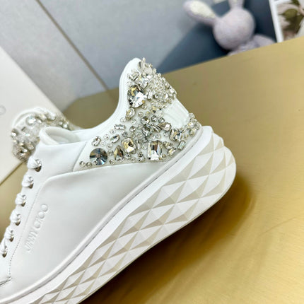 JIMMY CHOO 26S SNEAKERS IN WHITE LEATHER CRYSTAL-EMBELLISHED STYLE 3