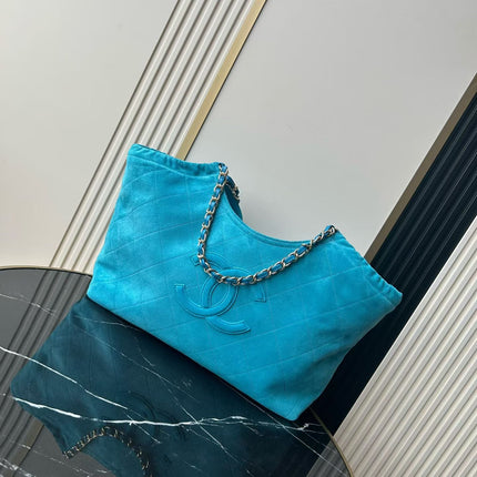 CHANEL 26S SHOPPING TOTE BAG 55 IN TURQUOISE BLUE QUILTED SUEDE