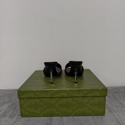 GUCCI 26S MULE SANDALS 85MM IN DARK RED GG CANVAS