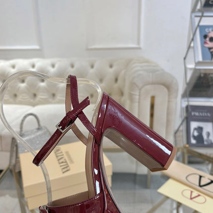 VALENTINO 26S PLATFORM SANDALS 110 MM IN DARK RED GLOSSY CALFSKIN