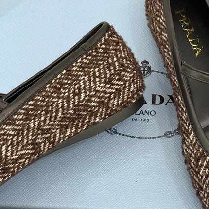 PRADA 26S MARY JANE  FLATS IN DARK BROWN TWEED