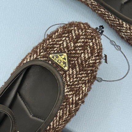 PRADA 26S MARY JANE  FLATS IN DARK BROWN TWEED