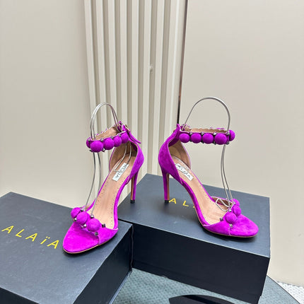ALAIA HIGH HEEL SANDAL 10 CM IN MAGENTA PINK SUEDE