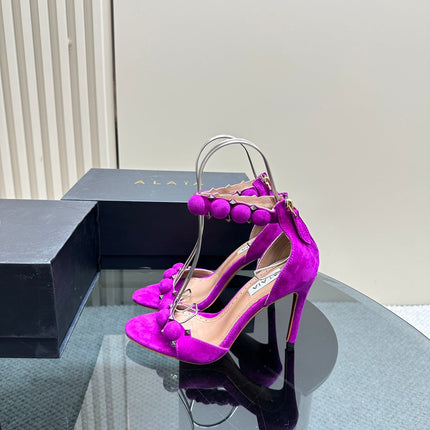 ALAIA HIGH HEEL SANDAL 10 CM IN MAGENTA PINK SUEDE