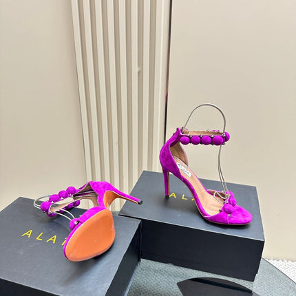 ALAIA HIGH HEEL SANDAL 10 CM IN MAGENTA PINK SUEDE