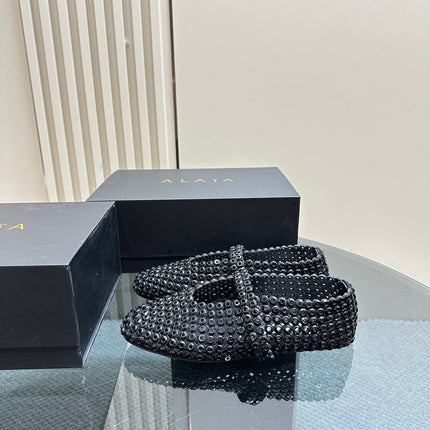 BALLET FLATS IN GLASS EYELET SUEDE GOATSKIN BLACK