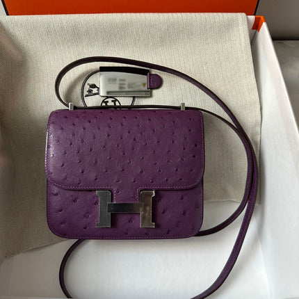 CONSTANCE 18 PURPLE OSTRICH SILVER HARDWARE