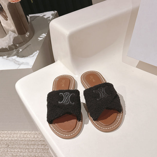 CELINE 25S LYMPIA TWISTED SANDAL IN BLACK SPONGE FABRIC