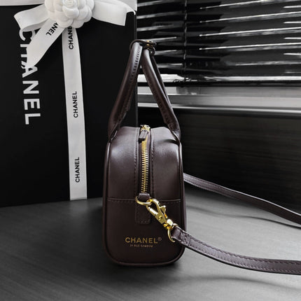 CHANEL 26S CLASSIC BOWLING BAG 21 IN DARK BROWN CALFSKIN