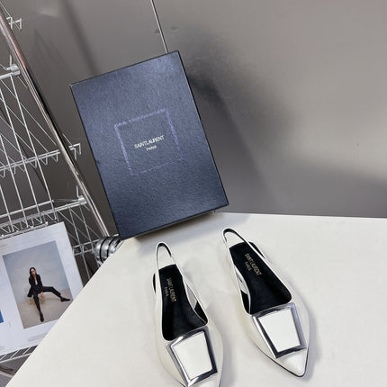 SL SQUARE BUCKLE SLINGBACK WHITE CALFSKIN
