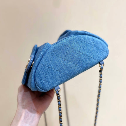 DRAWSTRING BUCKET BACKPACK 24 IN MALIBU BLUE DENIM GOLD HARDWARE