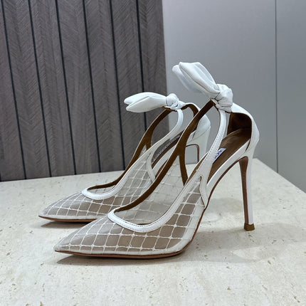 AQUAZZURA 26S SLINGBACK HEELS 105 MM IN WHITE MESH AND LAMBSKIN
