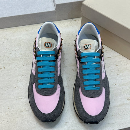 VALENTINO 26S BUTTERFLY EMBROIDERED SNEAKERS IN GREY SUEDE & PINK FABRIC