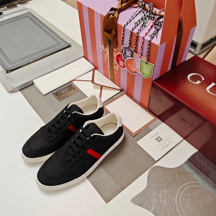 GUCCI 26S GG WEB SNEAKERS IN BLACK GG CANVAS