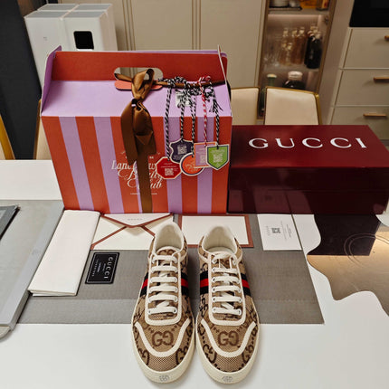 GUCCI 26S GG WEB SNEAKERS IN BEIGE GG CANVAS