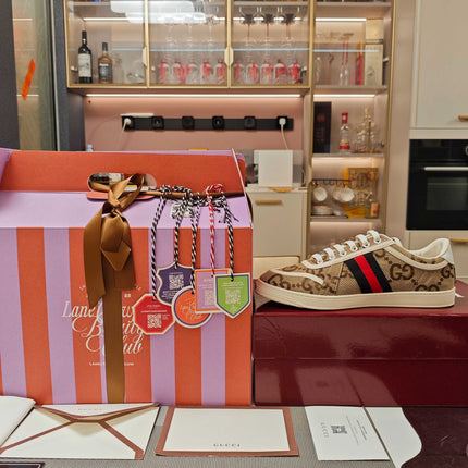 GUCCI 26S GG WEB SNEAKERS IN BEIGE GG CANVAS