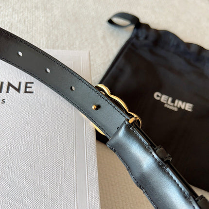 CELINE 25S TRIOMPHE BELT 25MM IN BLACK CALFSKIN GOLD HARDWARE 585790