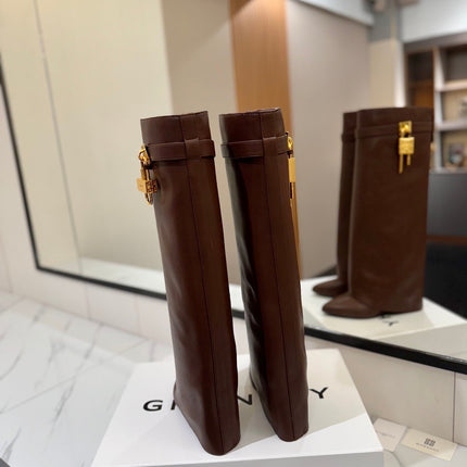 SHARK LOCK HIGH BOOTS IN BROWN CALFSKIN