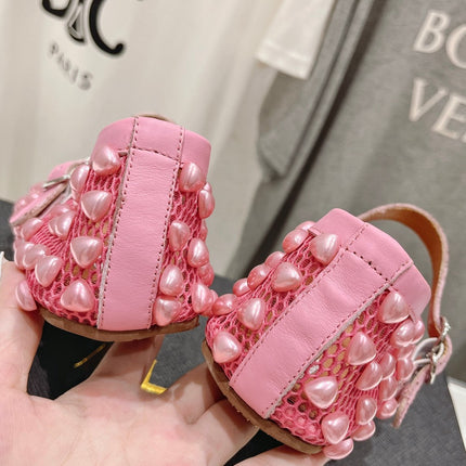 ALAIA PEARL MARY JANE SHOES IN DARK PINK MESH AND CALFSKIN
