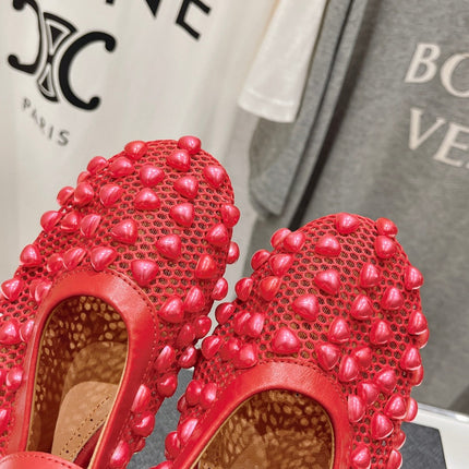 ALAIA PEARL MARY JANE SHOES IN CHERRY RED MESH AND CALFSKIN