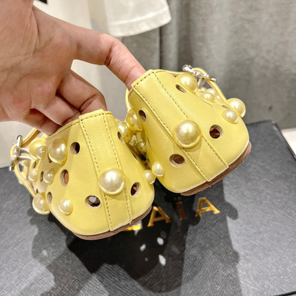 ALAIA PEARL MARY JANE SHOES IN YELLOW CORN LAMBSKIN