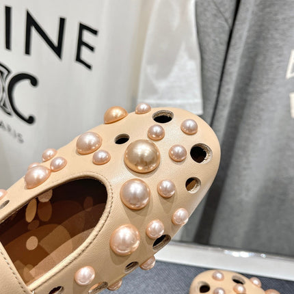 ALAIA PEARL MARY JANE SHOES IN BISQUE BEIGE LAMBSKIN