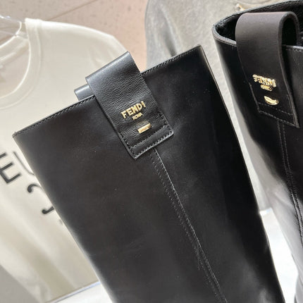 FENDI 25S HIGH BOOTS IN BLACK COWHIDE
