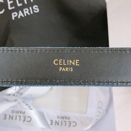 CELINE 25S BELT TRIOMPHE TAURILLON 25MM IN BLACK CALFSKIN AND DENIM 558345