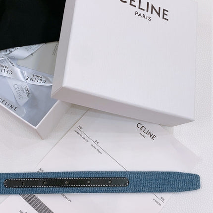CELINE 25S BELT TRIOMPHE TAURILLON 25MM IN BLACK CALFSKIN AND DENIM 558347