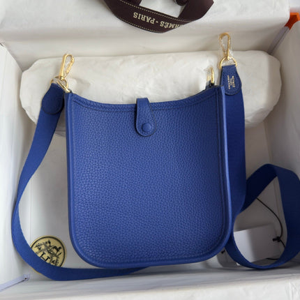 HM 25S EVELYNE 17 CM IN NAVY BLUE COWHIDE WITH GOLD HARDWARE