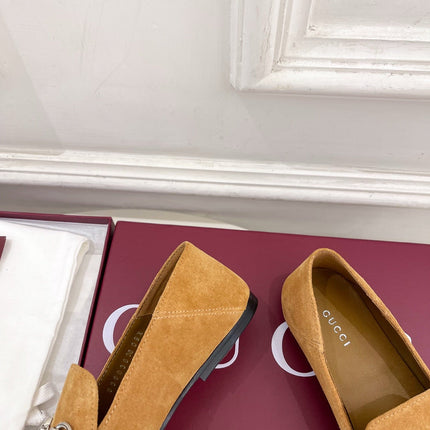 GUCCI 26S LOAFERS MM IN CAMEL BROWN SUEDE WITH SILVER HARDWARE