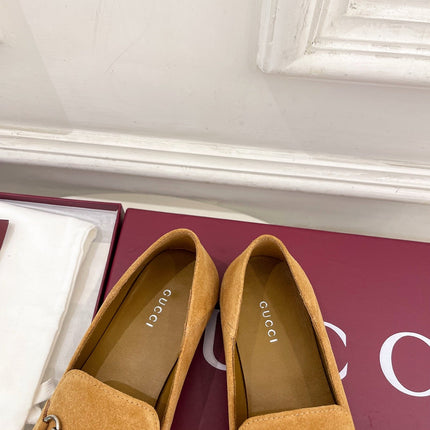GUCCI 26S LOAFERS MM IN CAMEL BROWN SUEDE WITH SILVER HARDWARE