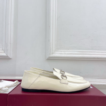 GUCCI 26S LOAFERS MM IN CREAM WHITE CALFSKIN WITH SILVER HARDWARE