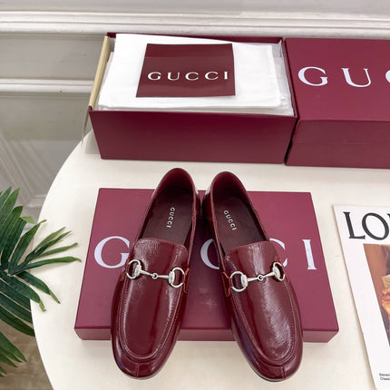 GUCCI 26S LOAFERS MM IN DARK RED CALFSKIN WITH SILVER HARDWARE
